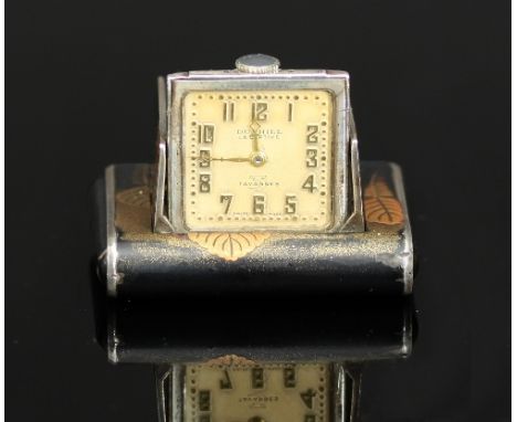 A Dunhill "Captive" Art Déco sterling silver and Japanese lacquer travel watch, the dial signed "Dunhill, La Captive Tavannes