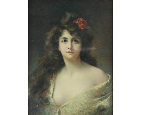 After Asti/Portrait of a Young Woman/in a frame applied oak leaves and acorns, 75cm x 60cm