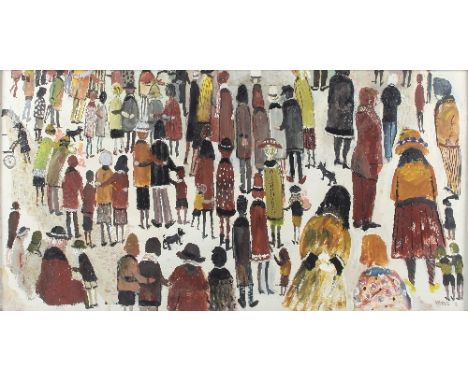 Fred Yates (British 1922-2008)/The Crowd/signed and dated 73', label verso states date purchased, July 1974/oil on board, 47.