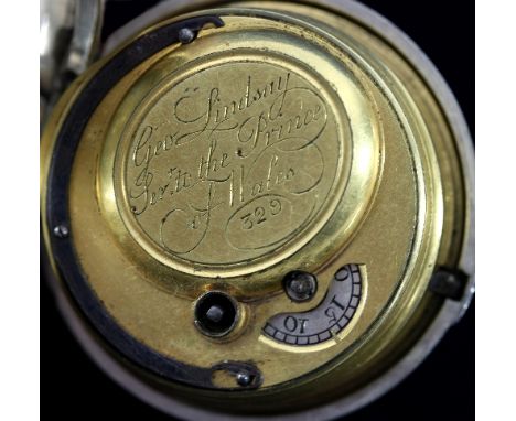 A George II silver pair cased pocket watch, the silver outer case marked I D, London 1734, the watch with Arabic numerals to 