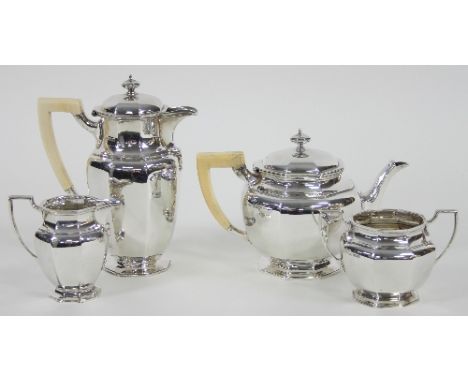 A four-piece silver tea service, Mappin & Webb, Sheffield, 1930, approximately 1870gm Condition Report: Lot 449:
Slight hair 