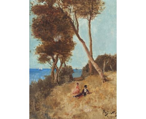 Alfred Emile Leopold Stevens (Belgian 1823-1906)/Royan/coastal path with elegant ladies/signed and inscribed lower right A St