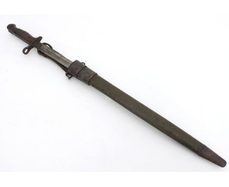 A bayonet in a leather scabbard, dated 1918, 58cm long