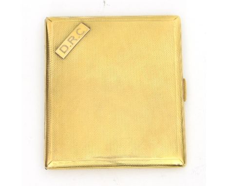 A 9ct gold cigarette case, Mappin & Webb, with engine turned decoration, initialled, approximately 68.7gm
