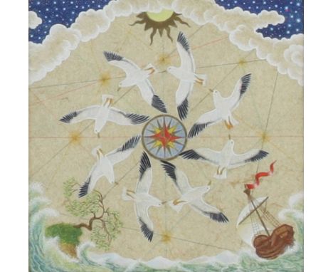 Fiona Owen (20th Century) /Seagulls about a Compass/watercolour, 12.5cm x 12.5cm/and four other paintings by the same hand Co