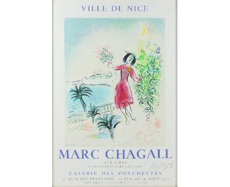After Marc Chagall (French/Russian, 1887-1985)/'Ville De Nice' Exhibition Poster/for the 1970 exhibition at Galerie Des Ponch