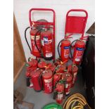 15x various fire extinguishers & two trollies