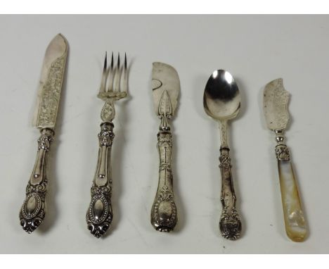 An attractive Victorian silver Knife &amp; Fork, with engraved blade and fancy handles, Birmingham c. 1863, two Victorian sil