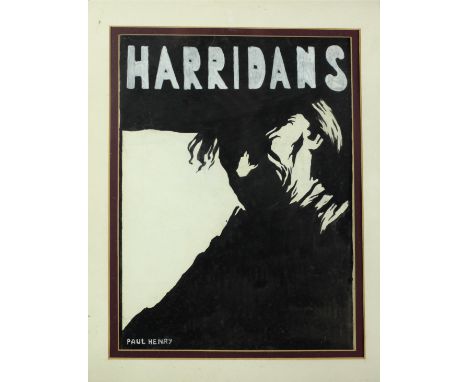Paul Henry R.H.A. (1876 - 1958)"Harridan's," pen and ink, silhouette portrait of an elderly figure, approx. 35cms x 25cms (14