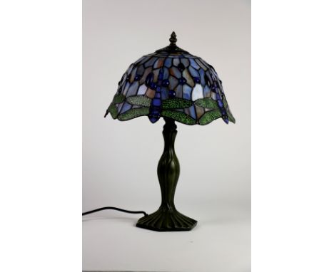An attractive bronzed and coloured glass Table Lamp, in the Tiffany style in the form of a mushroom, 46cms (18"). (1)