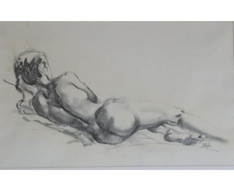 J. Bulfin, Irish School"Portrait of a Nude Resting," charcoal, approx. 31cms x 50cms (12 1/4" x 19 1/2") signed lower right. 
