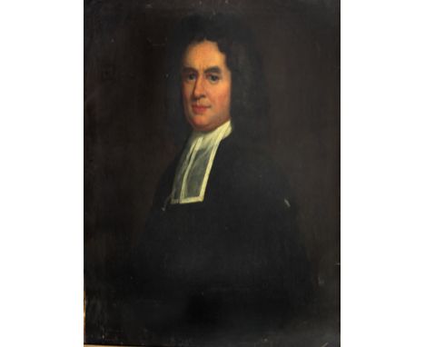 Early 19th Century Irish SchoolHalf length, "Portrait of a Clergyman with wig and with large white Collar," O.O.C., approx. 7