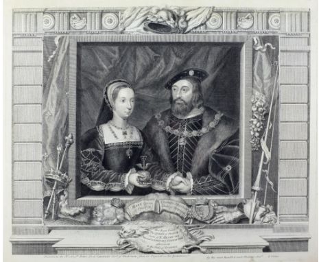 Engraved by G. VertueLarge engraved double Portrait, "Mary Queen of France - Charles Brandon, Duke of Suffolk," fine clean en