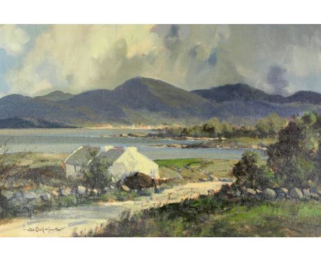 George K. Gillespie, Irish 1924 - 1995"Glengesh, Co. Donegal" O.O.C., depicting a Country Lane with Cottage over-looking the 
