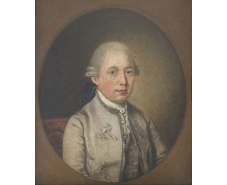 18th Century Irish School"Portrait of Walter Kavanagh, Borris House," O.O.C., head and shoulder oval portrait of a Gentleman 