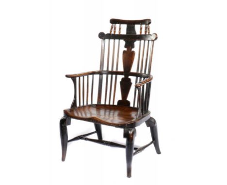 A GEORGE II CHERRY COMB BACK WINDSOR CHAIR, THAMES VALLEY REGION, MID 18TH C  with unusual early forged iron incurved arm sup