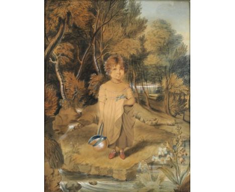 JAMES ROBERTS (1753-C1810) A YOUNG GIRL BY A WOODLAND STREAM  signed,  Js Roberts pinx: 1799, watercolour, 35 x 26.5cm++Laid 
