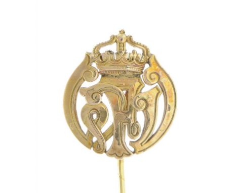 A GERMAN IMPERIAL PRESENTATION STICK PIN, C1888  the terminal incorporating the initial F, marked on pin 58, morocco case sig