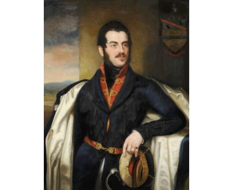 CIRCLE OF FREDERICK RICHARD SAY  PORTRAIT OF SIR MARTIN HYDE CRAWLEY-BOEVEY, 4TH BT  three quarter length in uniform, charged