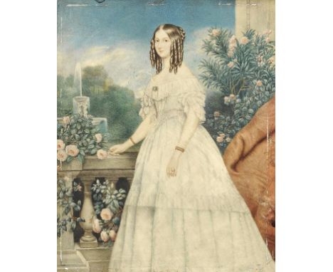 AFTER FRANZ XAVER WINTERHALTER  PORTRAIT MINIATURE OF PRINCESS VICTOIRE, DUCHESSE DE NEMOURS ivory, 27 x 22cm++Surface dirt a