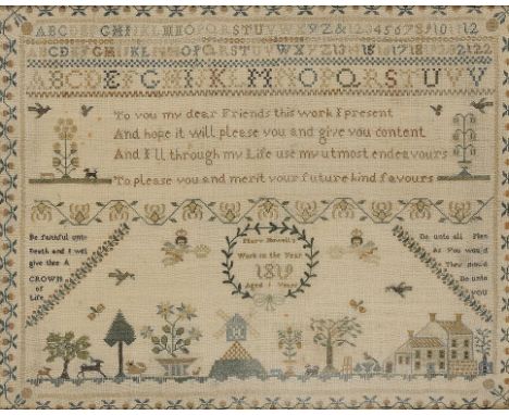 A LINEN SAMPLER MARY HOWELL'S WORK IN THE YEAR 1819 AGED 9 YEARS 38.5 x 49cm++Some typical light fading with one or two spots