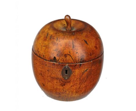 A GEORGE III FRUITWOOD APPLE TEA CADDY, C1800 13cm h++Of pleasing colour with numerous old knocks and scratches, small chip o