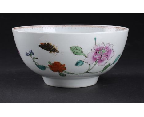 A WORCESTER BOWL, C1765-70  enamelled with the Astley or Harvest Bug pattern, 14.5cm diam++In good condition with some very s