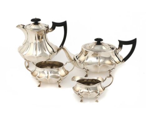 A GEORGE V SILVER FOUR PIECE TEA SERVICE  lidded jug 18.5cm h, by P Ashberry & Sons Ltd, Sheffield 1925, 40ozs++In good condi