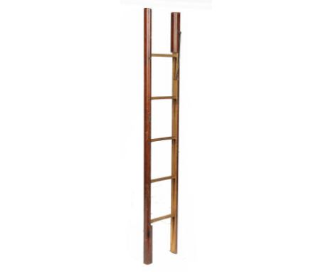LIBRARY FURNITURE.  A MAHOGANY STAINED DEAL POLE LADDER, EARLY 20TH C  with oak treads and iron hook, 172cm h++The red stain 