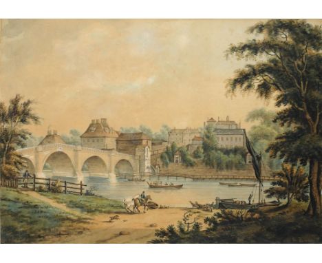J HANSON (C1800) RICHMOND BRIDGE  signed, watercolour, 37.5 x 54cm++Light browning and fading