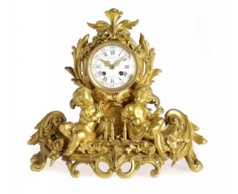 A FRENCH ORMOLU MANTLE CLOCK, C1870  the enamel dial inscribed LEROY & FILS PALAIS ROYAL A PARIS GLE MONTPENSIER 135 REGENT S