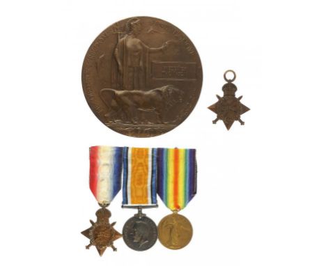 WORLD WAR ONE GROUP AND SINGLE AND PLAQUE TO TWO BROTHERS 1914 Star, British War Medal and Victory Medal 15749 PTE J THOMPSON