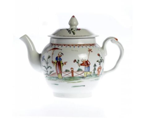 A NEW HALL TEAPOT AND COVER, PATTERN 20with clip handle, 15cm h, c1790 ++Professional restoration to cover and spout