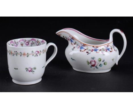 A NEW HALL CREAM JUG AND A NEW HALL COFFEE CUP, C1790-1800 painted 660 or unmarked++Both in fine condition, the coffee cup of