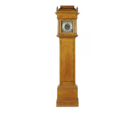 A GEORGE III STAINED PINE THIRTY HOUR LONGCASE CLOCK   the 8 ½ inch brass dial with inscription J Hull Harrold, matted centre