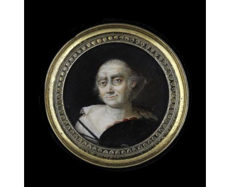 ATTRIBUTED TO G. RAMENGHI (FL C1794) AFTER GAETANO GANDOLFI SELF PORTRAIT ivory, 6cm diam, ebonised frame, with an engraving 