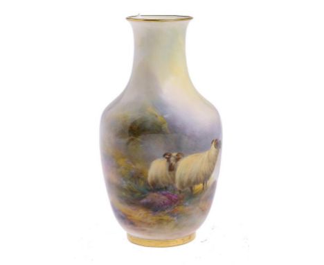 A ROYAL WORCESTER VASE, 1923 painted by H Davis, signed, with sheep, 11.5cm h, printed mark++In fine condition