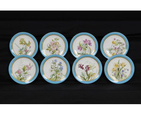 A SET OF EIGHT ROYAL WORCESTER BOTANICAL DESSERT PLATES, C1890  attractively painted in bright enamels with several specimens