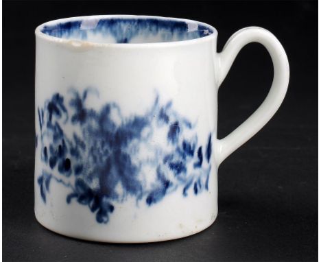 A WORCESTER BLUE AND WHITE COFFEE CAN, C1760-70  painted with the Mansfield pattern, 5.5cm h, open crescent++Firing blemish o