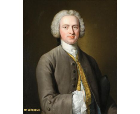 ENGISH SCHOOL, 18TH CENTURY PORTRAIT OF MR DEVEREUX  bust length, in a brown coat and gold braided blue waistcoat, his tricor