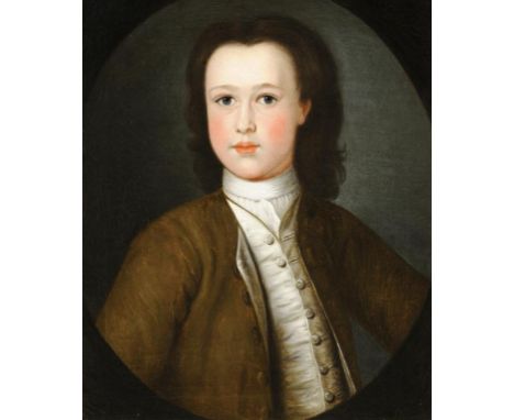 ENGLISH SCHOOL, 18TH CENTURY PORTRAIT OF A BOY  bust length in a brown coat, feigned oval, oil on canvas, 45 x 37.5cmProvenan