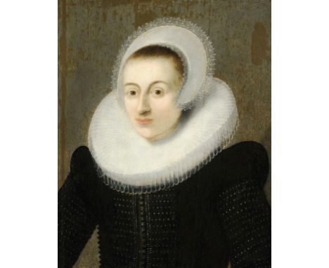 CIRCLE OF PAULUS MOREELSE  PORTRAIT OF A LADY TRADITIONALLY IDENTIFIED AS SARAH BASSHOPE  bust length in black dress with lac