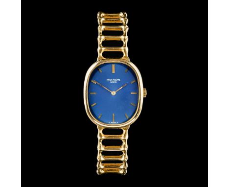 Patek Philippe. Herren-Armbanduhr 'Golden Ellipse Blue Dial' mit Gold-Armband. 1970/80. 18 kt. GG, gest. Handaufzug. Blaues Z
