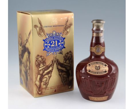 Royal Salute 21 year old Whisky in a Ruby Porcelain Flagon. 43% 70cl.