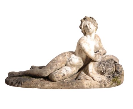 AFTER LUIGI BIENAIME (1795-1878) 'Reclining Bacchante' apparently unsigned, carved from white marble elegantly resting on a w