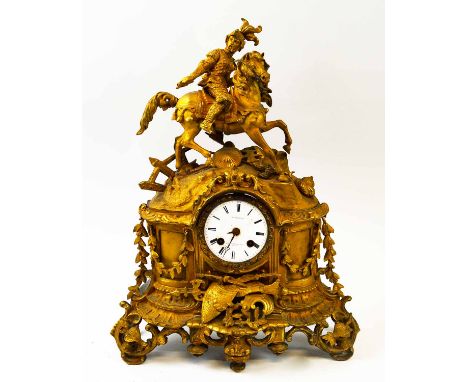 MANTEL CLOCK, French mid 19th century ormolu by Detouche Paris missing pendulum and hand, 46cm H x 34cm x 13cm. (with faults)
