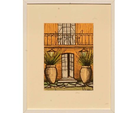 BERNARD BUFFET 'Villa with pots', 1987, original lithograph, printed by Sorlier, 32cm x 23cm, framed and glazed.