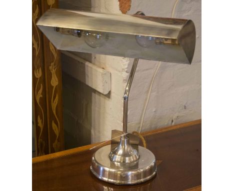 DESK LAMP, vintage silvered with reeded support and hooded shade, 37cm H x 30cm.