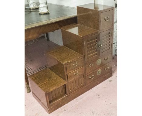 STEP TANSU, Japanese elm with five drawers and four doors, 89cm H x 35cm x 93cm. (with faults)