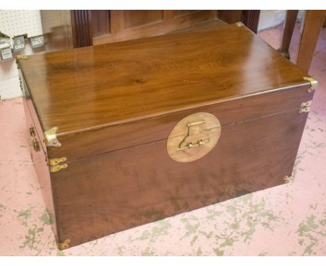 TRUNK, Chinese camphorwood with hinged top and brass handles, 50cm H x 97cm W x 53cm D. (slight faults)